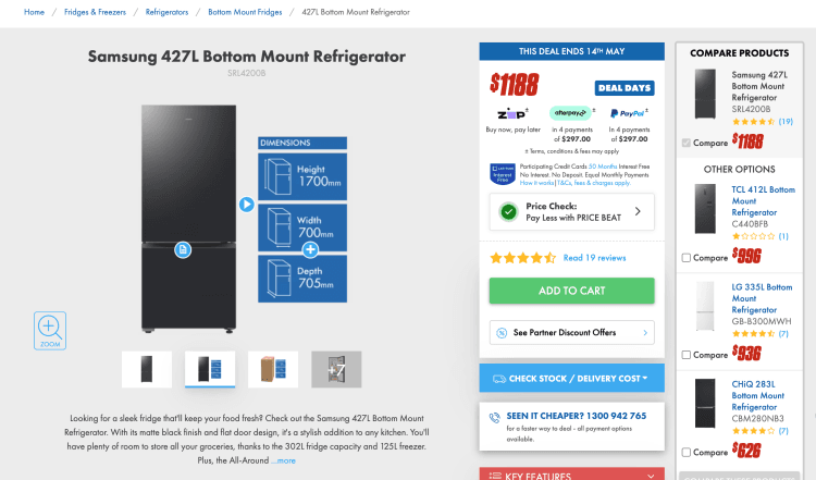 The Good Guys: Samsung 427L Bottom Mount Refrigerator (SRL4200B) – $1158 with Price Beat